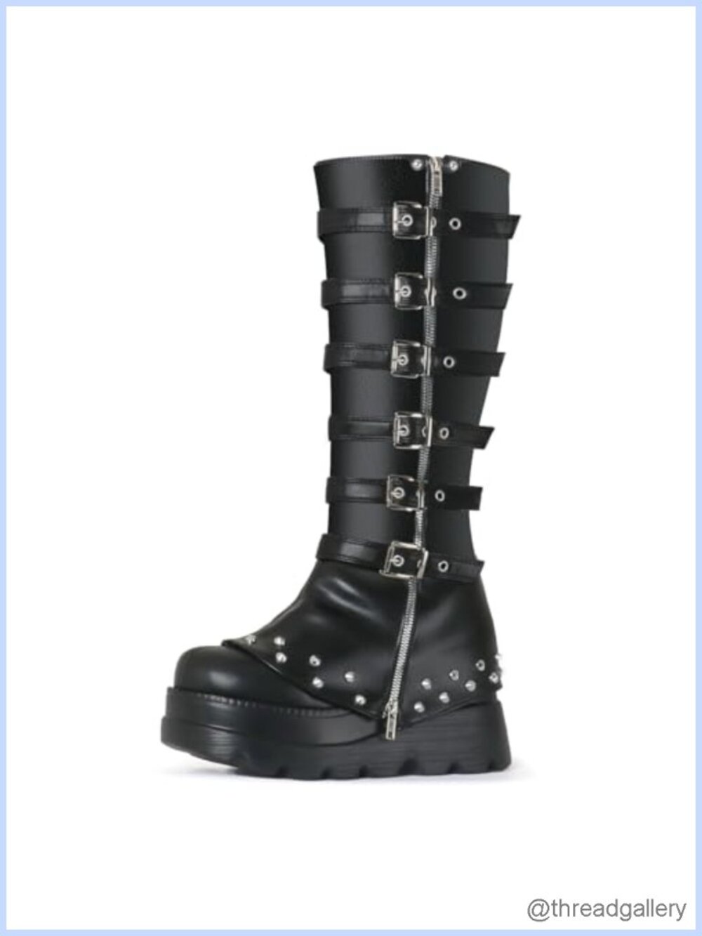 Faux Leather Platform Knee High Boots Wedge Heel Punk Goth Rave Cosplay
